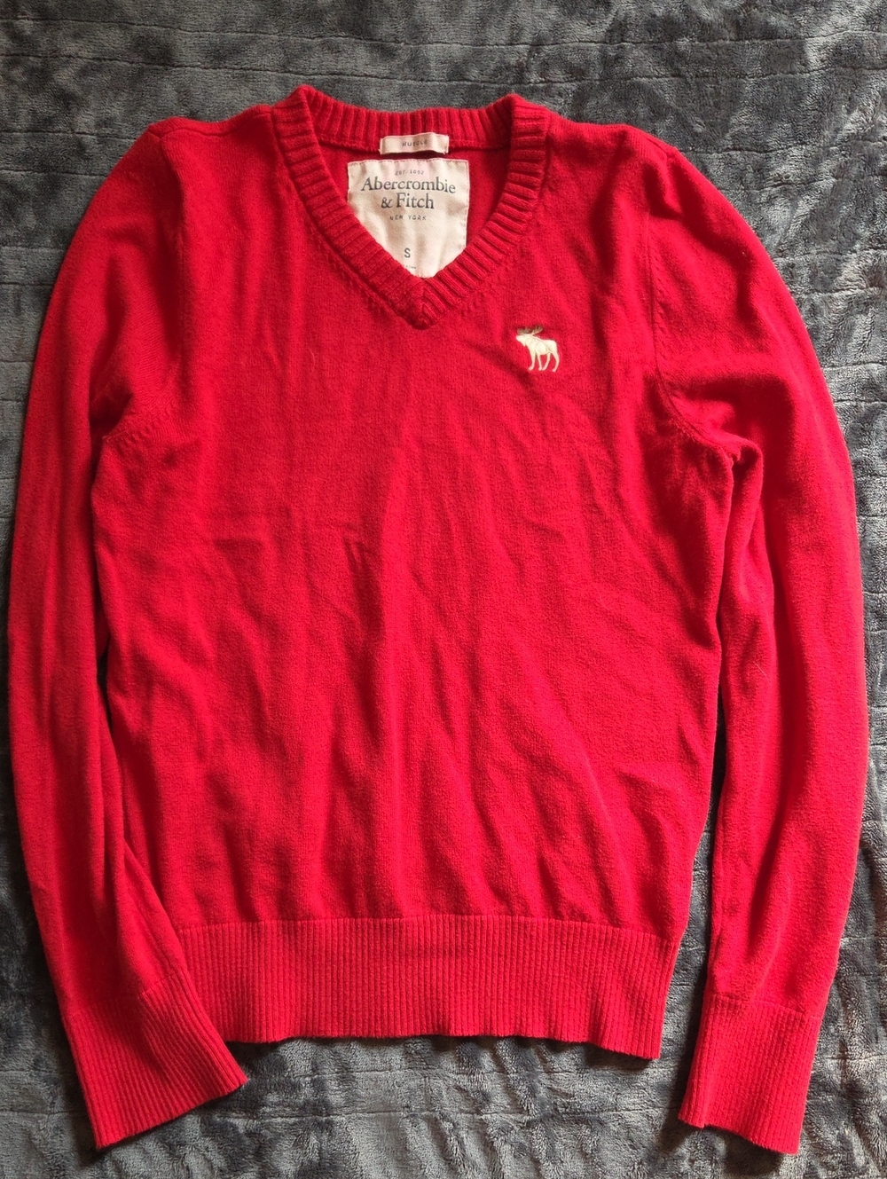 Abercrombie & Fitch Bright Red V-Neck Sweater